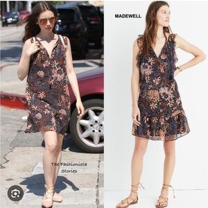 Madewell Navy and Pink Floral Mini Dress